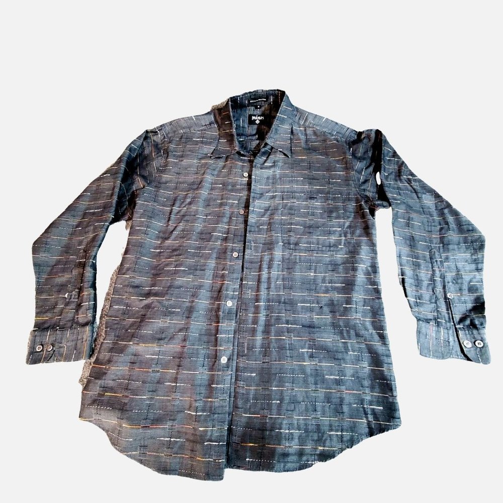 Minos Shirt Mens Size Medium Woven in Austria Button Up Multi Color Accent Weave